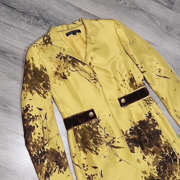 Anne Klein Mustard Gold w/Plum Abstract Design Silk Dress Jacket - Picture 2 of 9